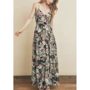 Dress Forum Medium Floral Maxi Ruffle Boho Black Multi Chiffon Spring Summer NWT